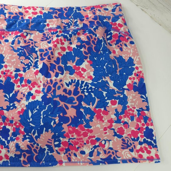 T BY TALBOTS MULTICOLOR FLORAL SKORT WOMEN`S SIZE LARGE ZIP POCKETS COTTON BLEND - Picture 7 of 16